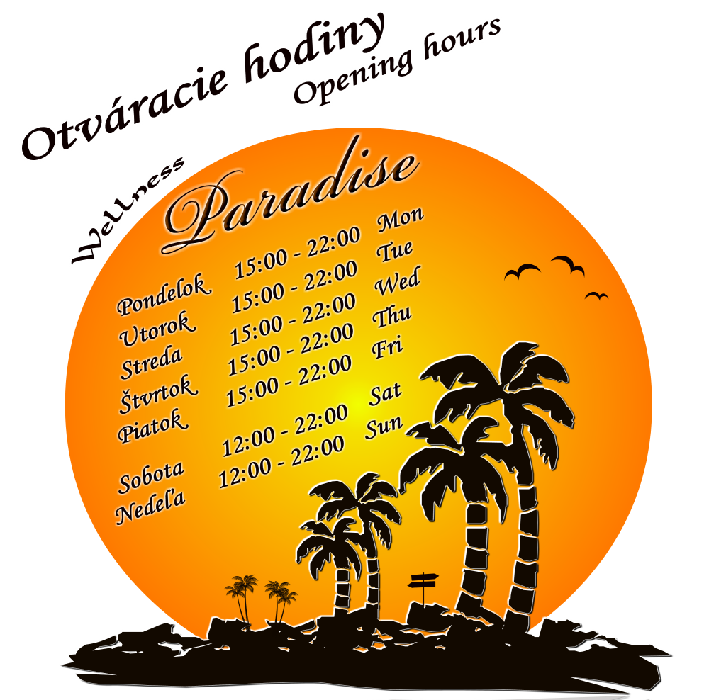 Otvaracie hodiny - opening hours, contact, Wellness Paradise Žilina, Sauna & SPA, Relax, zdravie a krása